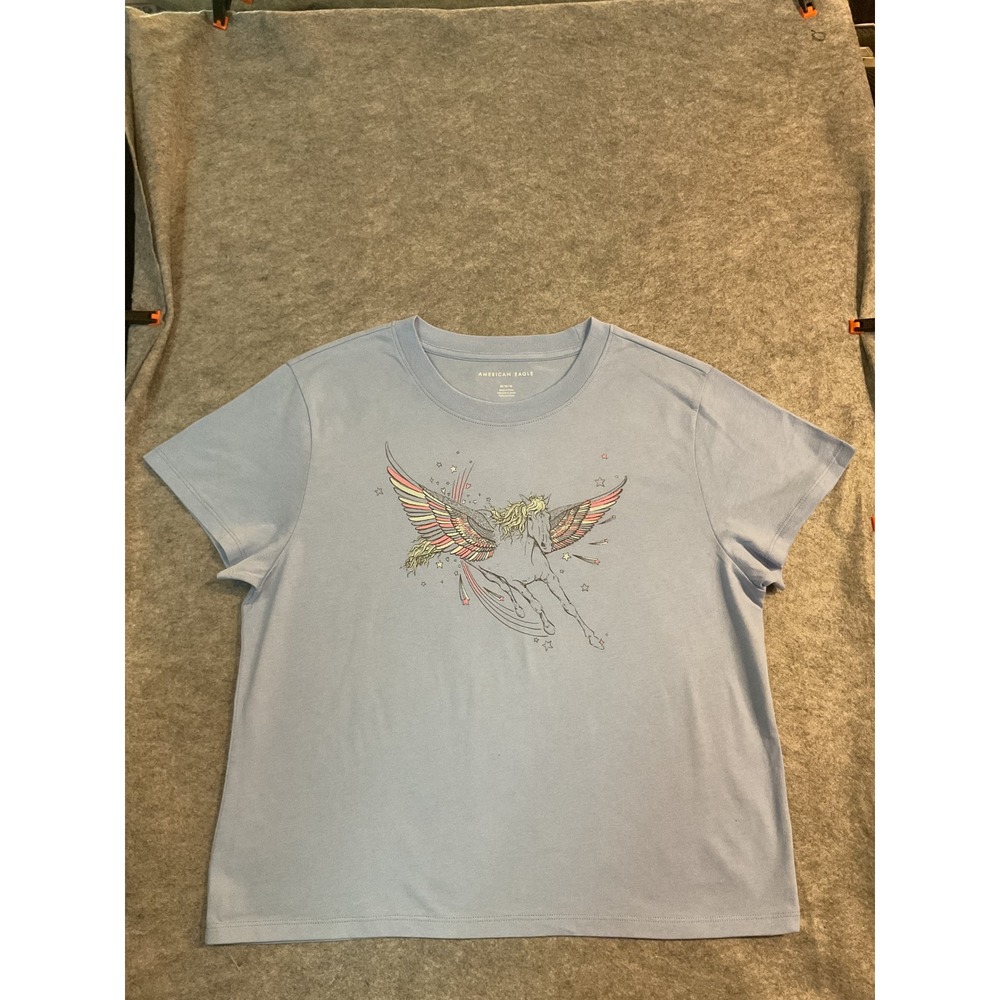 NWOT American Eagle Pegasus Graphic Tee Blue Short Sleeve CrewNeck Top Women's M